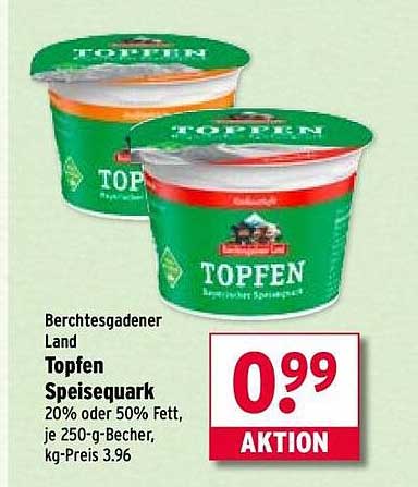 Berchtesgadener Land Topfen Speisequark 20% oder 50% Fett, je 250-g-Becher