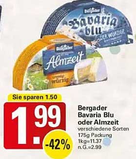 Bergader Bavaria Blu oder Almzeit 175g - Genießen Sie den herzhaften Käse!