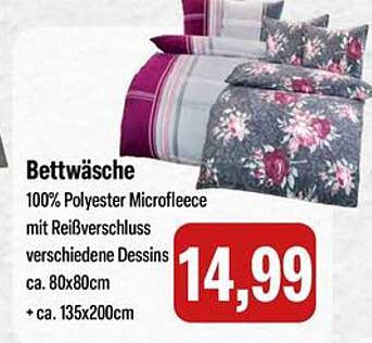 Bettwäsche 100% Polyester Microfleece mit Reißverschluss, verschiedene Dessins