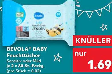 BEVOLA® BABY Feuchttücher Sensitiv oder Mild je 2 x 80-St.-Packg.
