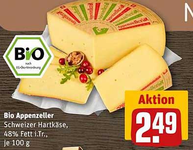 Bio Appenzeller Schweizer Hartkäse, 48% Fett i.Tr., je 100 g