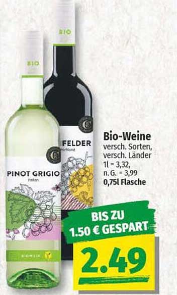 Bio-Weine versch. Sorten, versch. Länder, 0,75l Flasche