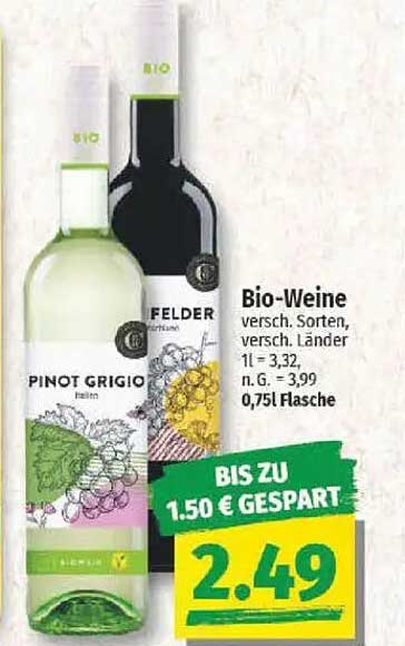 Bio-Weine versch. Sorten, versch. Länder - 0,75L Flasche