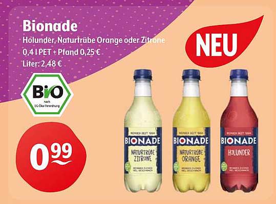 Bionade Holunder, Naturtrübe Orange oder Zitrone