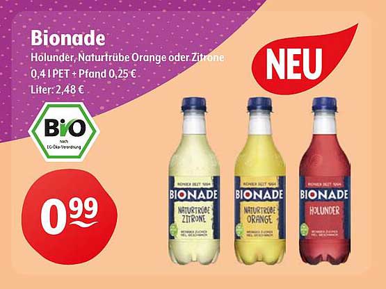 Bionade Holunder, Naturtrube Orange oder Zitrone