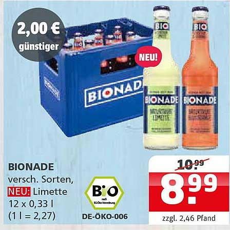 BIONADE in verschiedenen Sorten – Neu: Limette (12 x 0,33 l)