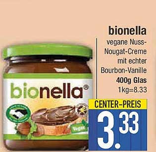 bionella vegane Nuss-Nougat-Creme mit echter Bourbon-Vanille 400g