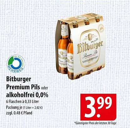 Bitburger Premium Pils oder alkoholfrei 0,0%