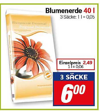 Blumenerde 40 l – 3 Säcke für nur 6,00 €