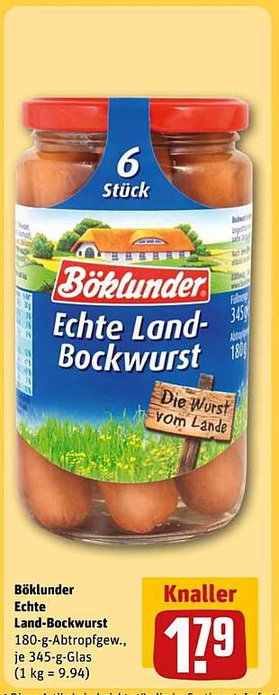 Böklunder Echte Land-Bockwurst im 180-g-Glas