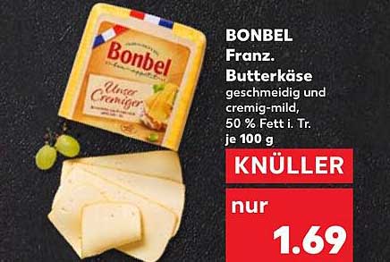 BONBEL Franz. Butterkäse geschmeidig und cremig-mild, 50 % Fett i. Tr. je 100 g