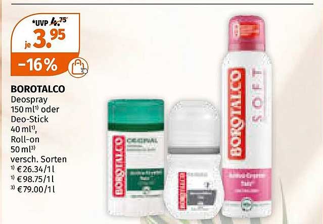 BOROTALCO Deospray 150 ml oder Deo-Stick 40 ml oder Roll-on 50 ml
