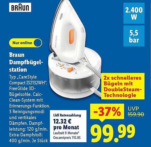 Braun Dampfbügelstation Typ „CareStyle Compact IS2132WH“