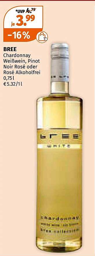 BREE Chardonnay Weißwein, Pinot Noir Rosé oder Rosé Alkoholfrei, 0,75 l