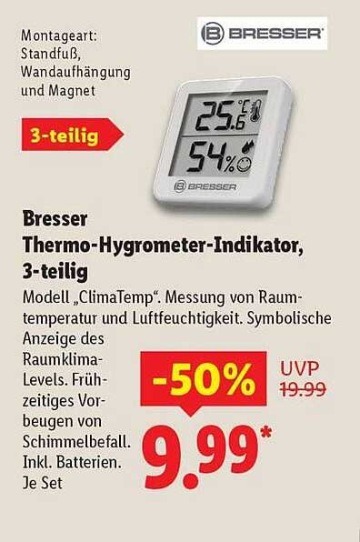 Bresser Thermo-Hygrometer-Indikator, 3-teilig