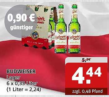 BUDWEISER Lager 6 x 0,33 Liter