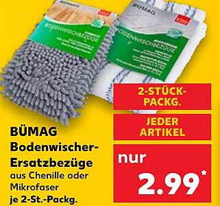BÜMAG Bodenwischer-Ersatzbezüge aus Chenille oder Mikrofasern je 2-St.-Pack