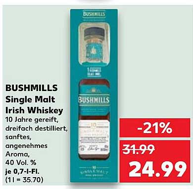 BUSHMILLS Single Malt Irish Whiskey 10 Jahre gereift