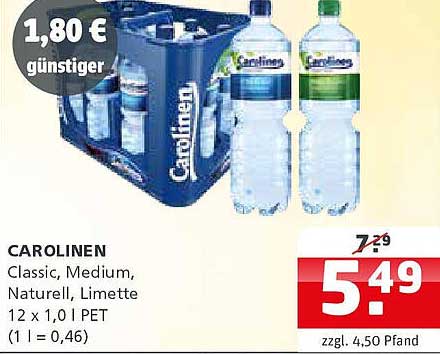 CAROLINEN Classic, Medium, Naturell, Limette – 12 x 1,0 l PET