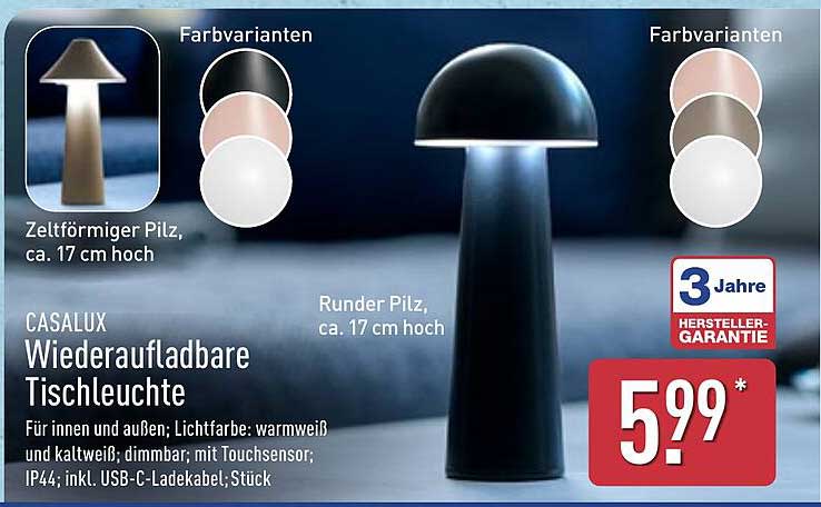 CASALUX Wiederaufladbare Tischleuchte