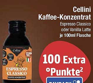 Cellini Kaffee-Konzentrat Espresso Classico oder Vanilla Latte, je 100ml Flasche