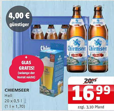CHIEMSEER Hell 20 x 0,5 l - Jetzt nur 16,99 €!