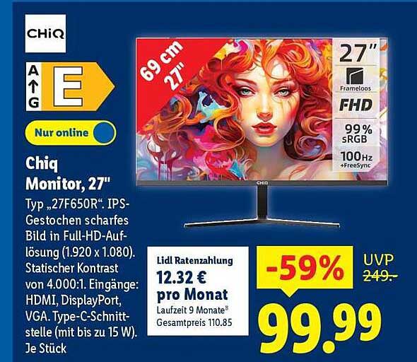 Chiq Monitor, 27" - IPS-Gestochenscharfes Bild in Full-HD-Auflösung