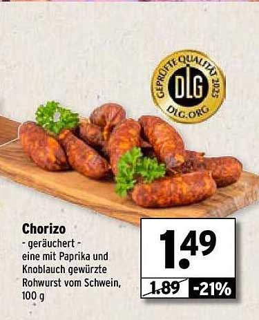 Chorizo - geräuchert - eine mit Paprika und Knoblauch gewürzte Rohwurst vom Schwein, 100 g