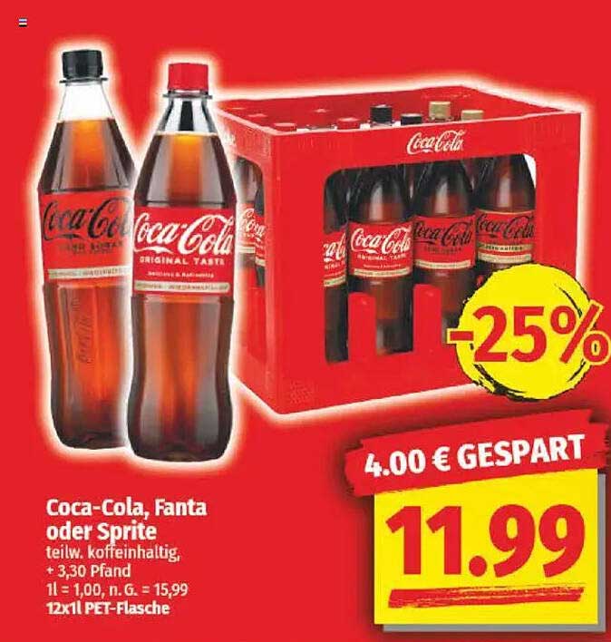 Coca-Cola, Fanta oder Sprite 11 x 1,5 l PET-Flasche