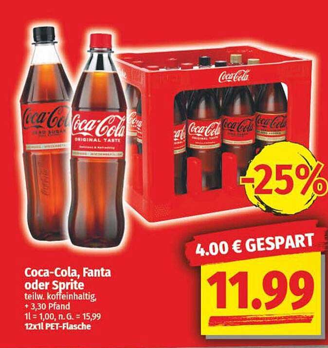 Coca-Cola, Fanta oder Sprite 12x1l PET-Flasche