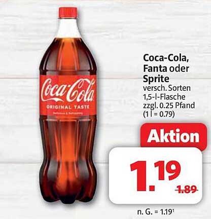 Coca-Cola, Fanta oder Sprite 1,5-Liter-Flasche