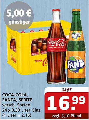 COCA-COLA, FANTA, SPRITE - 24 x 0,33 Liter Glas