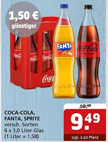 COCA-COLA, FANTA, SPRITE - 6 x 1,0 Liter Glas