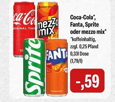 Coca-Cola*, Fanta, Sprite oder mezzo mix* 0,33l Dose, nur 5,49€