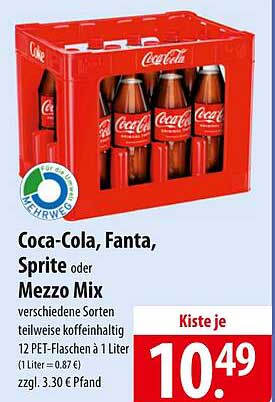 Coca-Cola, Fanta, Sprite oder Mezzo Mix - Kiste je 12 PET-Flaschen