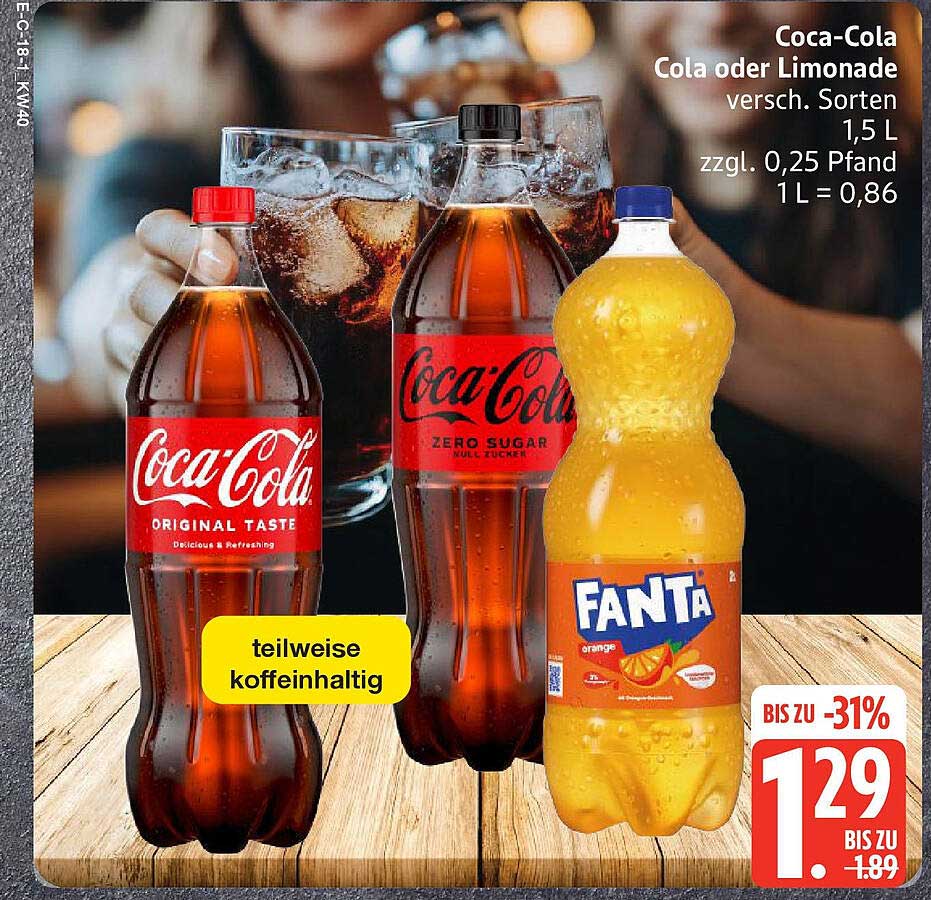 Coca-Cola oder Limonade in verschiedenen Sorten 1,5 L
