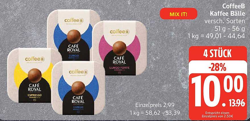 CoffeeB Kaffee Bälle verschiedene Sorten 4 Stück