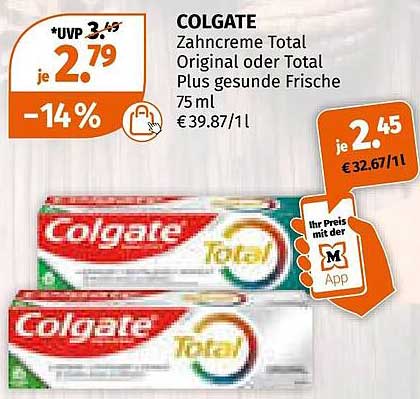 COLGATE Zahncreme Total Original oder Total Plus gesunde Frische 75 ml