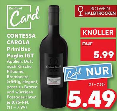 CONTESSA CAROLA Primitivo Puglia IGT - Rotwein halbtrocken