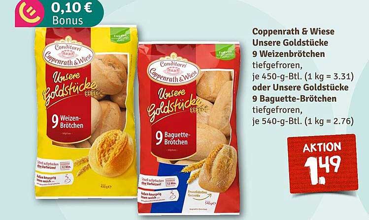 Coppenrath & Wiese Unsere Goldstücke 9 Weizenbrötchen oder 9 Baguette-Brötchen tiefgefroren