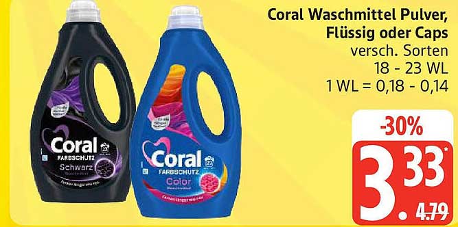 Coral Waschmittel Pulver, Flüssig oder Caps, versch. Sorten