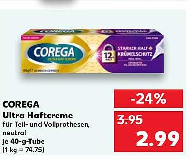 COREGA Ultra Haftcreme für Teil- und Vollprothesen, neutral je 40-g-Tube
