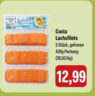 Costa Lachsfilets - 3 Stück, gefroren, 420g Packung