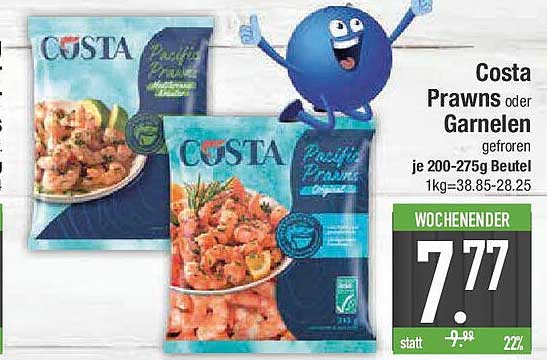 Costa Prawns oder Garnelen gefroren je 200-275g Beutel