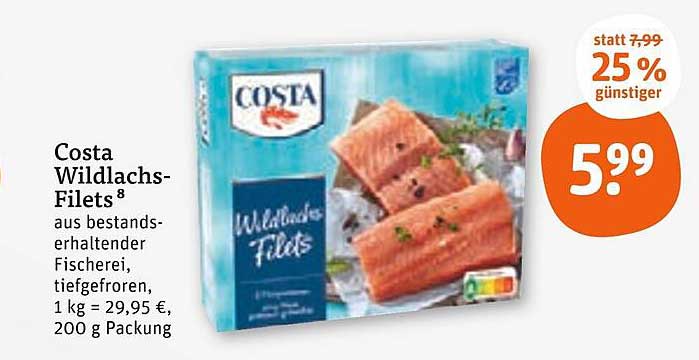 Costa Wildlachs-Filets, 200 g Packung