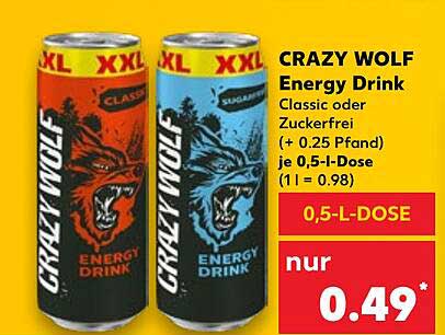 CRAZY WOLF Energy Drink Classic oder Zuckerfrei 0,5-L-Dose