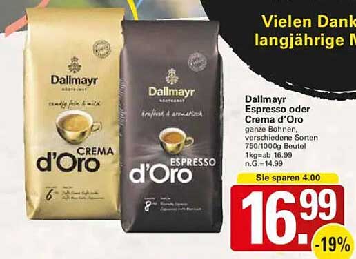 Dallmayr Espresso oder Crema d'Oro 750/1000g