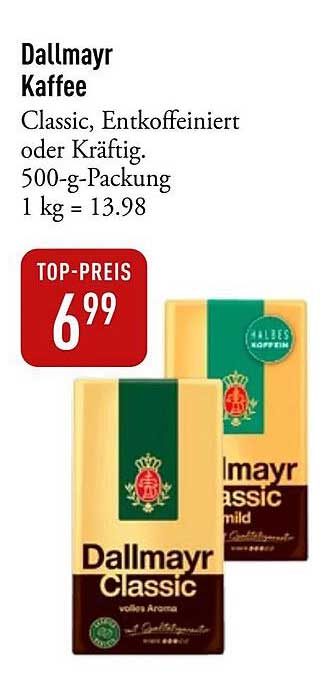 Dallmayr Kaffee Classic, Entkoffeiniert oder Kräftig. 500-g-Packung