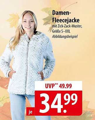 Damen-Fleecejacke mit Zick-Zack-Muster, Größe S–XXL