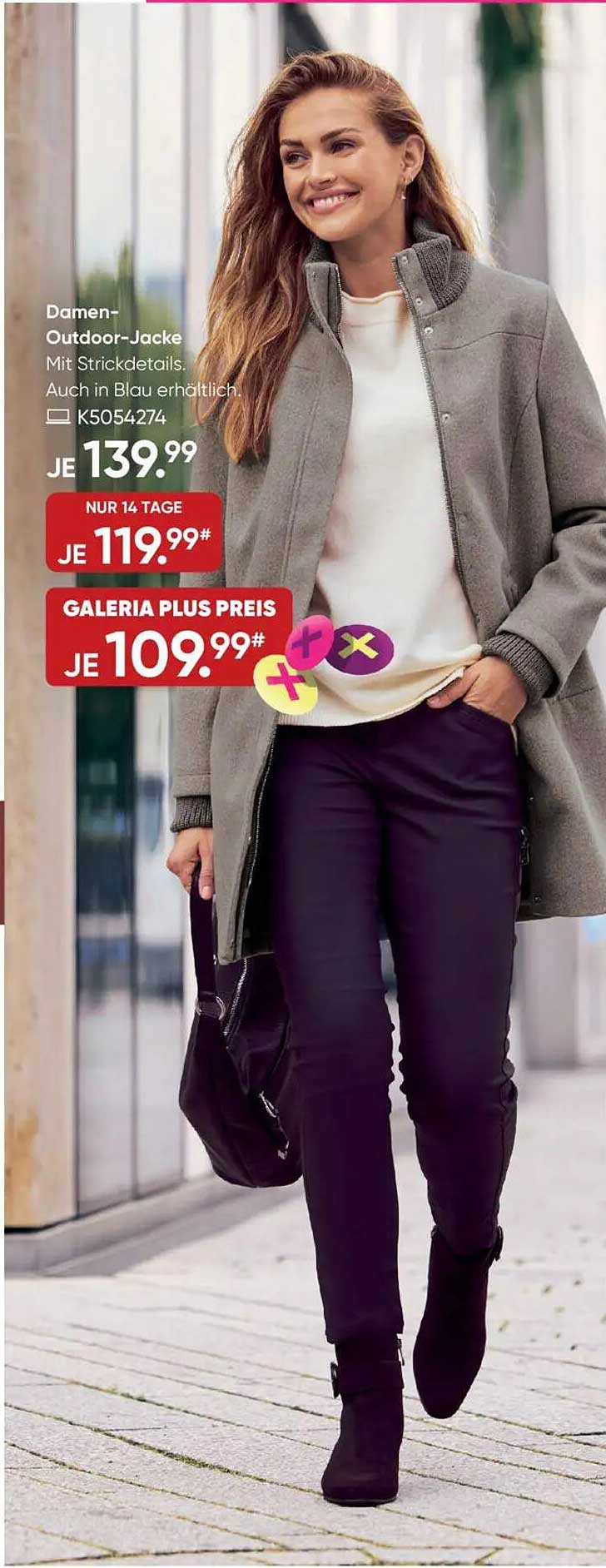 Damen-Outdoor-Jacke mit Strickdetails – auch in Blau erhältlich